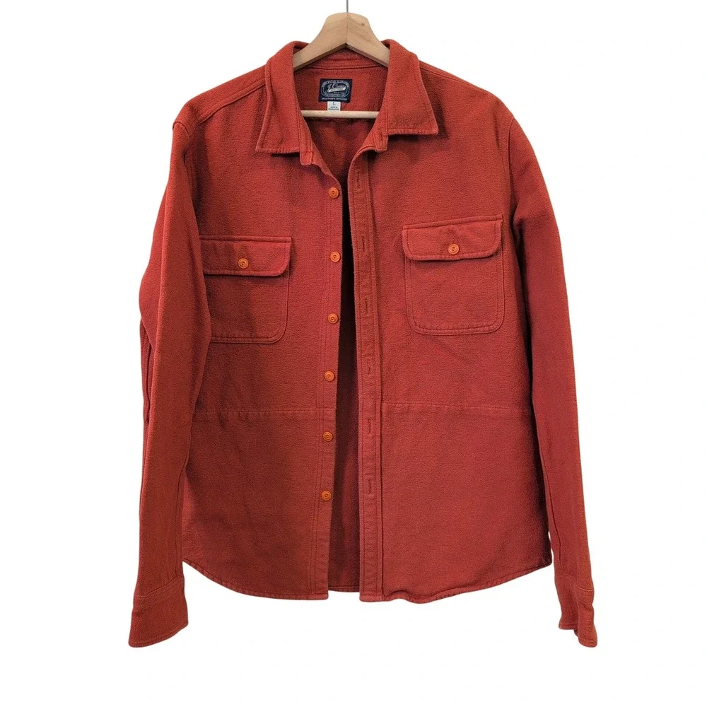 J. Crew Mens Sporting Life Burnt Orange Cotton Shirt Jacket Chamois Large Barn
